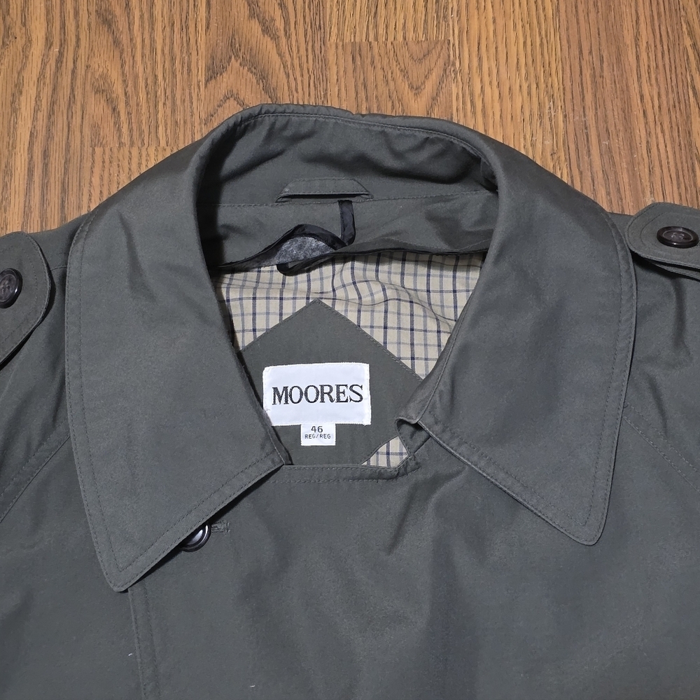 Moores Men’s Gray Double-Breasted Belted Trench Coat Rain Size 46 Regular A75 - Picture 7 of 14